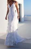 White Lace Straps Mermaid Wedding Dress