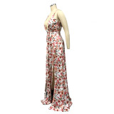 High Cut Straps Floral Maxi Dress
