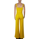 Wide Legges Straps Casual Jumpsuit with Belt