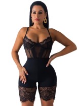 Sexy Lace Patchwork Halter Bodycon Rompers