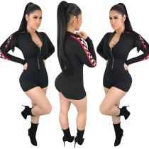 Zipped-Up Sexy Rompers with Contrast Sleeves