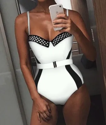 Block Color One-Piece Straps Swimwear