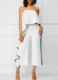 Strapless White Overlay Jumpsuit with Black Trim 26747