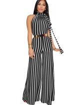 Sexy Backless High Neck Stripped Jumpsuit