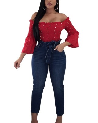 Off Shoulder Fit and Flare Beaded Top