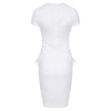 White Lace Up Short Sleeve Midi Dress