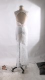 White Floral Lace Long Evening Dress