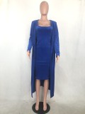 Plain Solid Midi Dress with Matching Long Cardigans