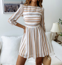 Casual Stripped Skater Dress with 3/4 Sleeves