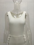 Lace-Up White Sleeveless Club Jumpsuit