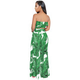 Sexy Print Strapless Top and Wide Pants