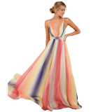 Multi-Color Stripes Halter Maxi Dress