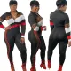 Print Black Long Sleeve Active Jumpsuit