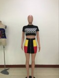 Block Color Crop Shirt and Zipped Up Mini Skirt