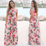 Floral Printed Short Sleeve Casual Maxi Dress 26063-3