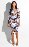 Multi-Colored Geommetric Long Curvy Dress