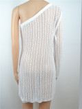 White One Shoulder Fishnet Mini Dress
