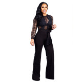 Lace Upper Sexy Long Sleeve Black Jumpsuit
