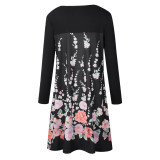 Floral Black Lazy Dress with Sleeves 27829-1