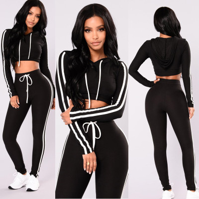 Two-Piece Black Sportswear with Contrast Bands 27272
