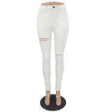 High Waist White Ripped Jeans 27314
