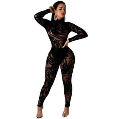 Print Black Long Sleeve Sexy Clubbing Jumpsuit