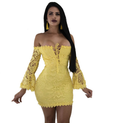 Off Shoulder Sexy Lace Party Dress with Wide Cuffs