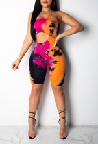 Print Strapless Cut Out Bodycon Rompers