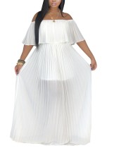 Off Shoulder Overlay Pleated Maxi Dress
