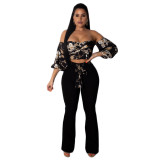 Strapless Chains Print Top and Black Pants