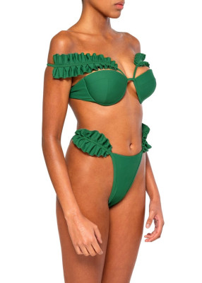Two-Piece Green High Waist Detailed Swimwear