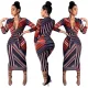 Multi-Color Stripped Midi Dress with Sleeves
