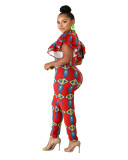 African Print Bodycon Jumpsuit with Ruffles Cuff