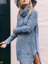 Turndown Collar Sweater Dress with Side Splits