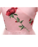 Pink Embroidery A-line Prom Dress