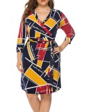 Plus Size Colorful Wrap Dress with Belt