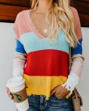 Wide Stripes Deep-V Pullover Sweater