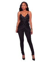 Sexy Sequins Straps Jumpsuit with Tassels 28235-1