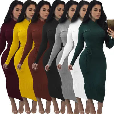 Under-Knee Sheath Dress with Pockets and Waist Belt 27550-1