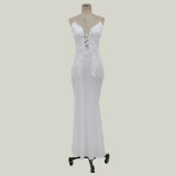 White Applique Straps Mermaid Wedding Dress