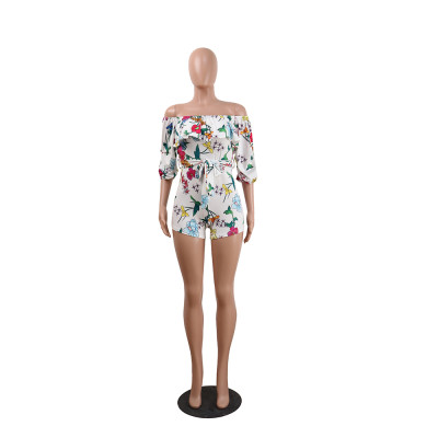 White Floral Off Shoulder Sexy Rompers