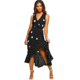 White and Black Polka Wrapped Long Dress