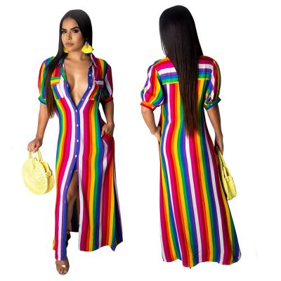 Colorful Stripes Long Dress with Belt