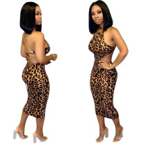 Leopard Print Sexy Halter Midi Dress