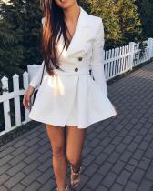 White Long Sleeve Fit-and-Flare Blazer Dress