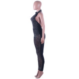 Black and Silver Beaded Club Jumpsuit