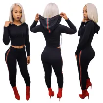 Sexy Two-Piece Sportwear with Hood WY_6392-1