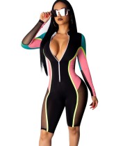 Zipped Up Contrast Sports Mid-Length Jumpsuit