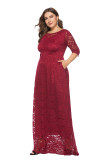 Plus Size Full Lace Maxi Dress with 3/4 Sleeves