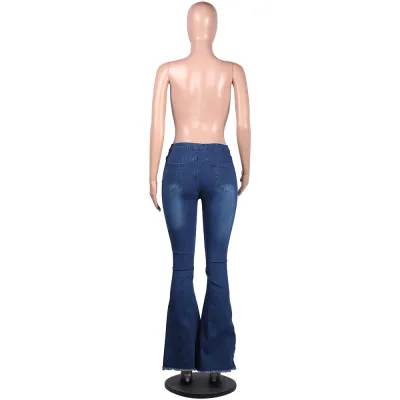 Blue High Waist Beaded Bell Jeans